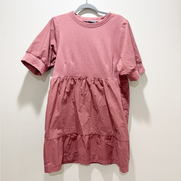 ARULA Mauve Pink Short Sleeve Puff Tiered Short Dress Casual Size B = 16/18 - Picture 1 of 4